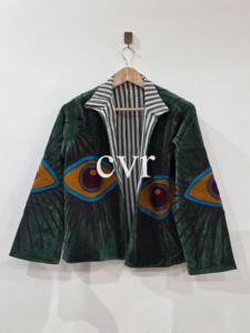 Manteau Bohème en Velours Vert avec Yeux Brodés, Col Mandarin, Manches Trois-Quarts, Vêtement d'Automne pour Adultes - Product Image 3