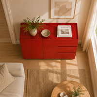 Buffet de salon moderne en chêne massif rouge, écologique, avec tiroirs de rangement et design minimaliste