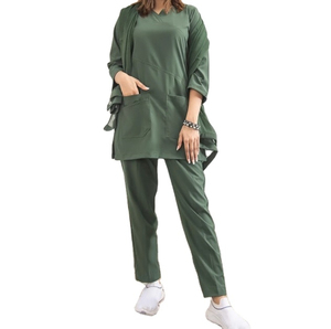 Anti-rides lavable doux été médical hôpital gommages infirmière uniforme col en v extensible court manches longues hommes femmes survêtement ensembles - Product Image 1