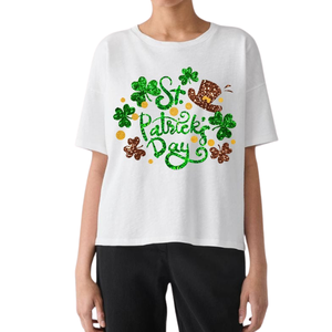 Camisetas informales de algodón de gran tamaño para mujer del Día de San Patricio 2025, bordado de lentejuelas personalizado para desfile de Carnaval - Product Image 1