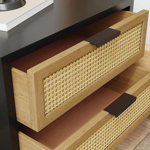 Mesita de noche de madera industrial, mesita de noche tejida de ratán con 2 cajones, muebles de calidad superior, producto a granel hecho a mano - Product Image 2