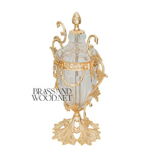 Urna Decorativa de Latón Dorado y Cristal de Lujo, Elegante Pieza de Decoración Clásica para el Hogar - Product Image 5