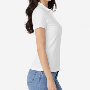 Polo de Alta Calidad para Mujer, Color Blanco Liso, Manga Corta, Informal, de Algodón - Product Image 5