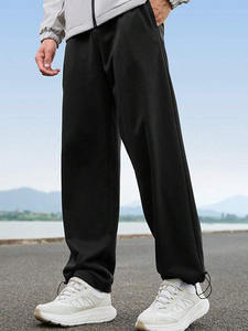 Black Adjustable Hem Joggers men's pants washed <b>Thick</b> Fleece Elastic Waist Drawstring Straight Fit Casual Track Pants Trousers - Product Image 5