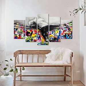 Arte de grafiti de Banksy Boy: lienzo impreso con encanto urbano, juego de 5 lienzos Mx - Product Image 1