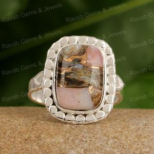 Anillo de mujer de Plata de Ley 925 más vendido hecho a mano Natural Rosa cobre ópalo bisel ajuste Octa cojín corazón diseño fiesta - Product Image 2