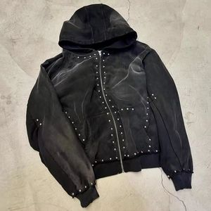 Streetwear Zipper French Terry Sweats à capuche pour hommes Lavage épais à l'acide avec patch brodé délavé au soleil 100% coton - Product Image 5