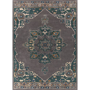 พรมขนสัตว์ทอมือสีเทาดำ Kasbah รุ่น Tra-14487 ลายเมดัลเลียนทอแบบเรียบ พรมปูพื้นห้องนอนรูปสี่เหลี่ยมผืนผ้า พรมปูพื้นห้อง - Product Image 1