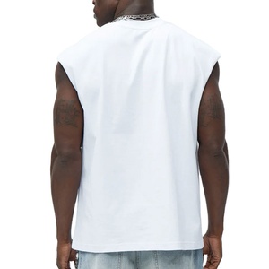 Custom Men's Sleeveless OEM No MOQ Quick Dry Neck Cut Design Sporty Gym Tank <b>Top</b> <b>Longline</b> Loose Fit Breathable Singlet Knitted - Product Image 5