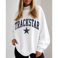 Sweat-shirt oversize à col rond pour femme, blanc, en coton, imprimé lettres, manches longues, automne, Trackstar, OEM, marque privée