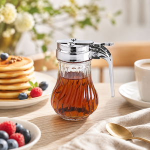 Dispensador de <span class=keywords><strong>jarabe</strong></span> de vidrio reutilizable de 190 ml con tapa a presión, contenedor antiderrame para miel y salsa de arce para cafeterías, hoteles y restaurantes - Product Image 5