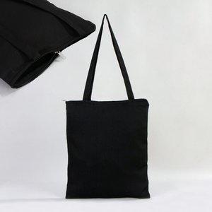 Bolso Tote de Gabardina Negra con Cremallera, 14W X 16H, Algodón Resistente para Publicidad, Uso Diario, Transferencia Térmica, en Blanco para Compras y Regalos - Product Image 1