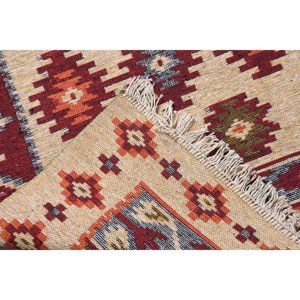 พรมตุรกีโบราณ ขนาด 2.9x4 ฟุต สีแดงเบจ ลายอิคัต - Product Image 4