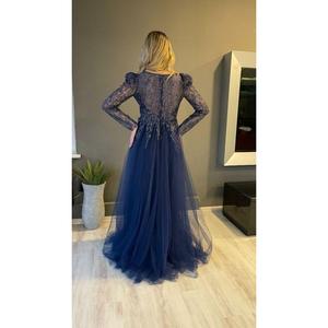 Abito da sera lungo con stampa in pietra di pesce a manica lunga con stelle donna Fn7215 7215