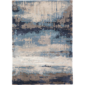 Alfombra Genesis Azul de Lana y Viscosa Hecha a Mano con Técnica Jacquard Abstracta, Diseño Rectangular a Rayas para Pasillo, para el Hogar, Taq-4304 4m - Product Image 1