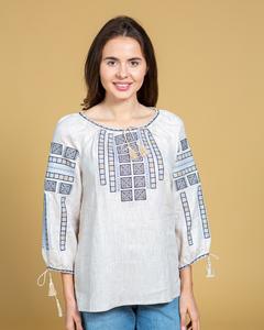 Women's Floral Embroidery Casual Fashion <b>Long</b> <b>Sleeve</b> Blouse Simple Weave Crew Neck <b>Top</b> with Tassel for Parties-<b>White</b> Color - Product Image 1