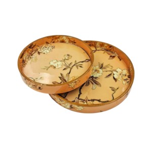 Elegante juego de bandejas redondas de madera con estampado floral para servir y diseñar el hogar bandejas decorativas - Product Image 3