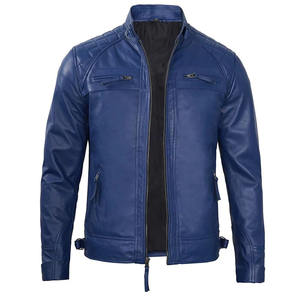 <b>Jacket</b> Real Leather <b>Sheepskin</b> Aniline Zipper Black <b>Men</b> Biker <b>Jacket</b> with Quilted Black Lining and Inside Outside Pockets - Product Image 2