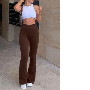 กางเกงโยคะทรงบานเอวสูงผ้าริบสำหรับผู้หญิง |   กางเกงออกกำลังกายมีกระเป๋าข้าง รับผลิตแบบ OEM - Product Image 4