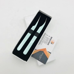 Professional Isolation <b>Mint</b> Heart Print Solid Design Stainless Steel Eyelash Extension Tweezers <b>Strong</b> Grip Custom Logo - Product Image 2