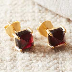 Gold Plated Genuine Red Garnet Faceted Cushion Cut Gemstone <b>Drop</b> <b>Earrings</b> 925 <b>Sterling</b> <b>Silver</b> Gold Matt Stud <b>Earrings</b> Wholesale - Product Image 4