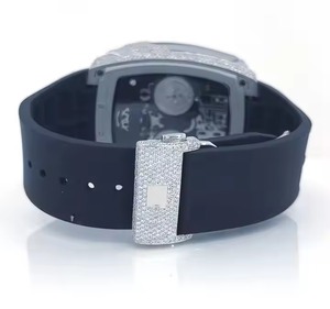 Montre chef-d 'œuvre automatique de luxe Tonneau glacé pour hommes Style Hip Hop de haute qualité avec cadran bleu transparent en forme de baril - Product Image 4
