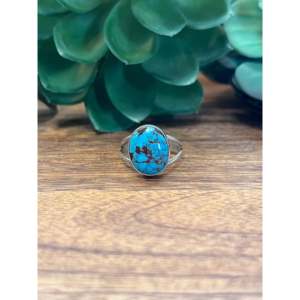 Navajo <b>Turquoise</b> Sterling Silver <b>Ring</b> Size 6 Rhodium Plated Bezel Set IGI Certified Everyday & Wedding Wear - Product Image 1