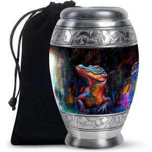 Venta al por mayor de urnas de cremación pintadas a mano, elegantes urnas de metal para adultos para cenizas humanas, suministros funerarios, urna de cremación DE LA India - Product Image 3