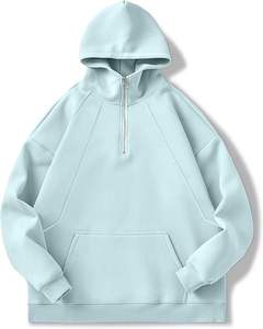 Sudadera con capucha de algodón 100% con patrón sólido personalizado para hombre, ropa de calle negra con media cremallera y hombros caídos, accesorio de temporada de invierno - Product Image 1