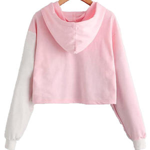 Haut court à capuche pour femmes manches longues en coton polyester haut court à capuche pour femmes sweat à capuche uni à séchage rapide respirant - Product Image 2