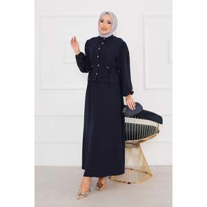 Tenue décontractée bleu marine 2 pièces Hijab plissé à la taille - Product Image 2