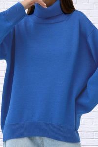 Women's Casual Turtleneck Knitted <b>Pullover</b> Long Sleeve Winter Sweatshirt Embossed Pattern Breathable Basic <b>Jumper</b> Top Front Back - Product Image 3