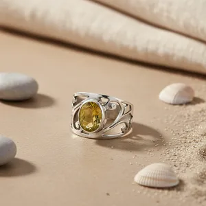 Bague cocktail vintage en argent 925 avec topaze ovale sertie clos, bijoux fins pour femme, à porter au quotidien - Product Image 2
