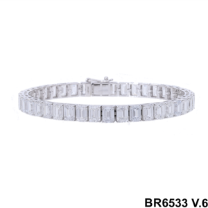 Bracelet tennis élégant pour femme 21 carats en or 14K plaqué rhodium, serti d'émeraudes et de diamants de laboratoire, taille émeraude symétrique, 11g, cadeau de mariage - Product Image 2