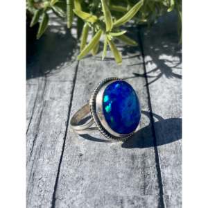 Navajo Handcrafted <b>Opal</b> Sterling <b>Silver</b> <b>Ring</b> Size 8 Oval Cut Gemstone Jewelry - Product Image 3