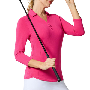 Women's <b>Pink</b> Long Sleeve <b>Polo</b> <b>Shirt</b> Solid Color Knitted Breathable Casual Fit Regular Length Full Sleeve Sporty Style <b>Polo</b> <b>Shirt</b> - Product Image 1