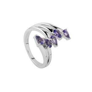 Shah Gems 925 Sterling Silver Natural Iolite <b>Ring</b> for Women Pear Cut with Oval Cut Diamond Everyday Wear <b>Fine</b> Jewelry - Product Image 2