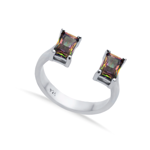 Mystic Topaz Baguette Zircon <b>Adjustable</b> <b>Ring</b> Rhodium Wedding Turkish Wholesale Handcrafted 925 <b>Sterling</b> <b>Silver</b> Fine Jewelry - Product Image 1