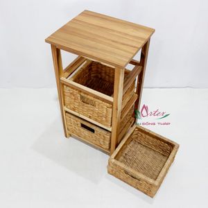 ตู้ไม้สไตล์โบฮีเมียนทำด้วยมือสไตล์เวียดนามพร้อมลิ้นชักผักตบชวาสำหรับการจัดระเบียบและตกแต่งบ้าน - Product Image 3