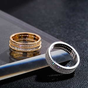 Anello di moda personalità Baguette CZ ghiacciato <span class=keywords><strong>Micro</strong></span> pavé rotondo zircone cubico Hip Hop anello Bling ottone oro placcato gioielli Rapper - Product Image 4