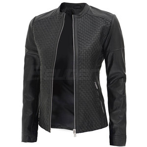 Vente directe usine – Blouson en cuir véritable style sport pour femme, logo personnalisé, imprimé teinté, tissu tricoté respirant, col montant - Product Image 3