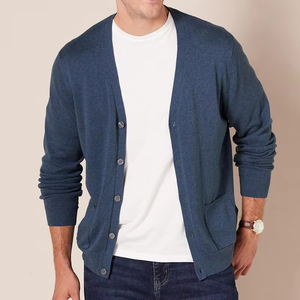 Suéter Cárdigan Informal de Punto 12GG para Hombre, 100% Algodón, Color Sólido Personalizado en la Parte Delantera, Venta al por Mayor, Alta Calidad, Novedad de 2025 - Product Image 1