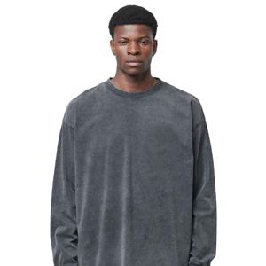 T-shirt à col rond en coton lourd High Street pour hommes de qualité supérieure T-shirt en tricot gaufré brossé à manches longues vierge personnalisé - Product Image 1