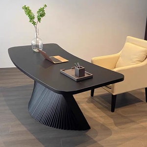 Wood Computer Desk Curved Edge Home <b>Office</b> Writing <b>Table</b> for Apartment - Product Image 5
