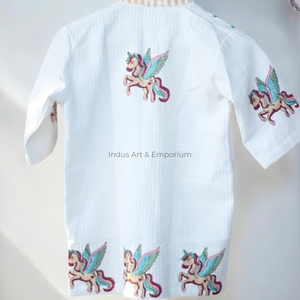 Peignoir pour enfants en coton imprimé licorne Vente en gros kimono en coton gaufré imprimé - Product Image 5
