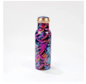 Premium Limited Edition Printed Copper Water Bottle unique Copper Water Bottle Personalized Handmade Gift Moradabad Handicraft