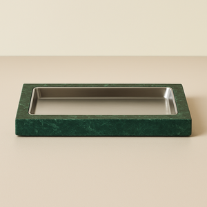 Plateau de service rectangulaire en pierre de travertin élégant avec doublure en acier inoxydable brossé Présentoir de salle à manger moderne Maison de luxe - Product Image 3