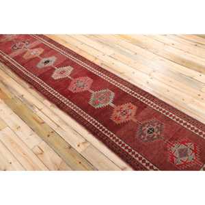 Vintage Turkish Rug 2,7x11,<b>9</b> ft, Red Herki Southwestern Rug - Product Image 4