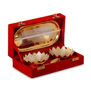Alman gümüş kase kaşık ve tepsi seti ile kadife kutu Diwali hediye dekoratif kase seti için Showpiece için