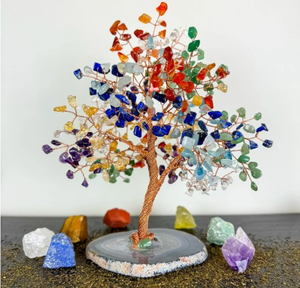 Arbres de cristal de guérison naturelle Arbre de vie Sept cristaux de chakra Pierres Artisanat de pierre pour la décoration - Product Image 1